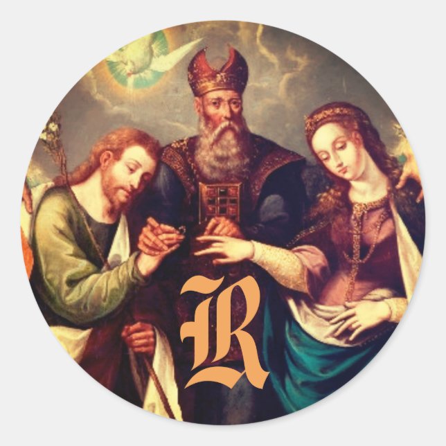 Sticker Rond Mariage monogramme de Marie et Joseph (Devant)
