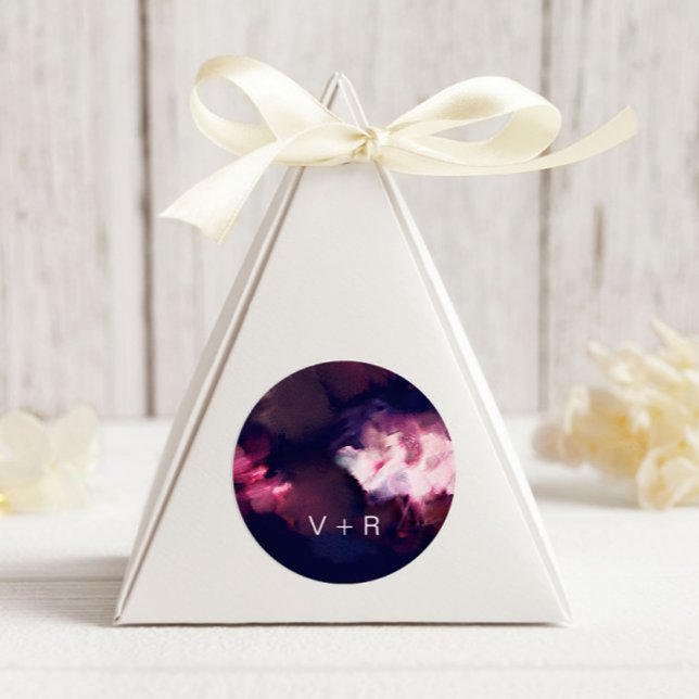 Sticker Rond Mariage Monogramme de pinceau de Bourgogne moderne (Créateur téléchargé)