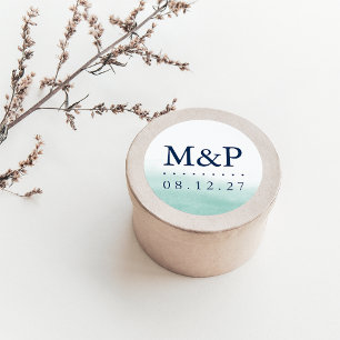 Sticker Rond Mariage Monogramme des marées Seaglass