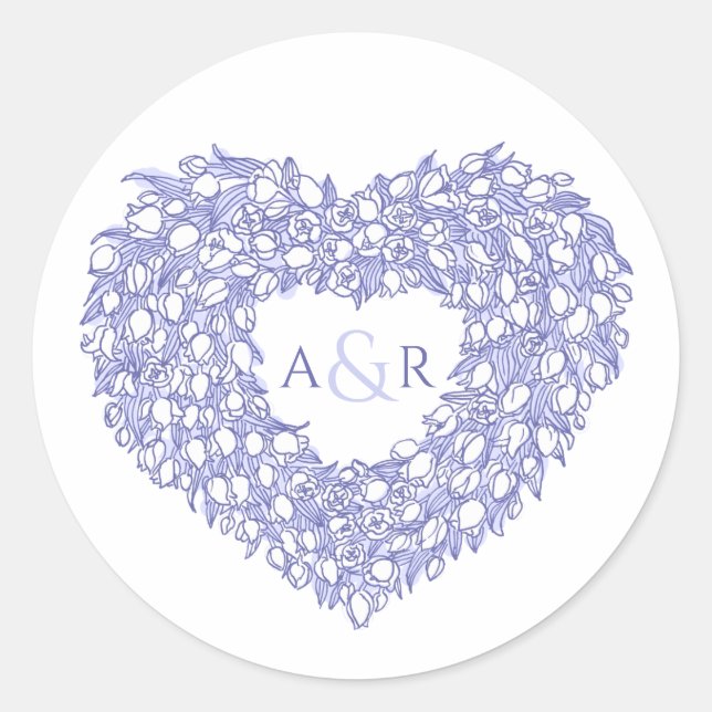 Sticker Rond mariage monogramme des tulipes du coeur bleu (Devant)