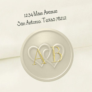Sticker Rond Mariage Monogramme Deux Cœurs Entrelacés Champagne