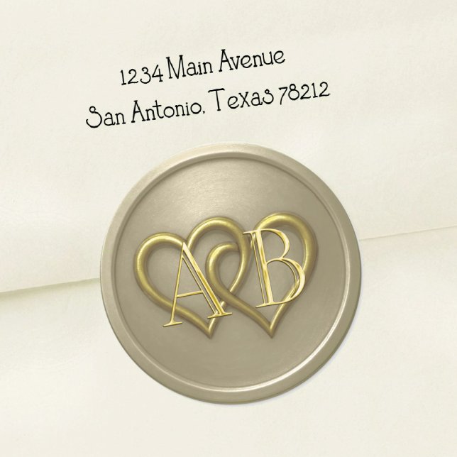Sticker Rond Mariage Monogramme Deux Cœurs Gris (Créateur téléchargé)