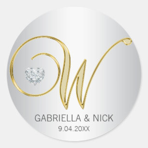 Sticker Rond Mariage monogramme d'or d'argent sur mesure
