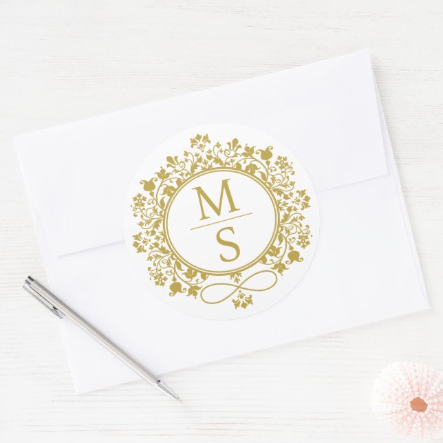 Sticker Rond Mariage Monogramme doré (Enveloppe)