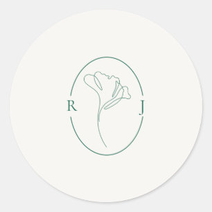 Sticker Rond Mariage Monogramme Elégant Emeraude Contourné