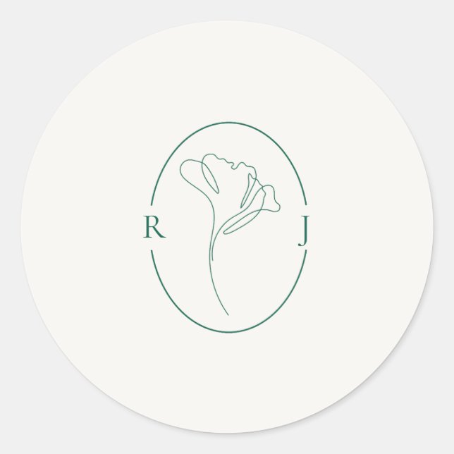 Sticker Rond Mariage Monogramme Elégant Emeraude Contourné (Devant)