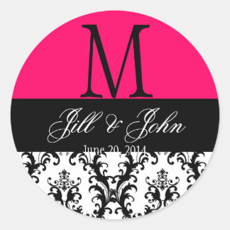 Sticker Rond Mariage Monogramme Enregistrer Date Damask Hot Pin