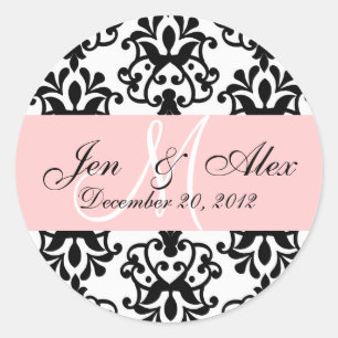 Sticker Rond Mariage Monogramme Enregistrer Date Damask Seal