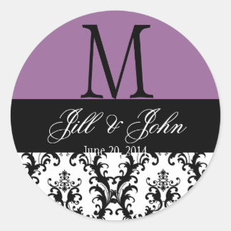 Sticker Rond Mariage Monogramme Enregistrer Date Damask Seal Pu