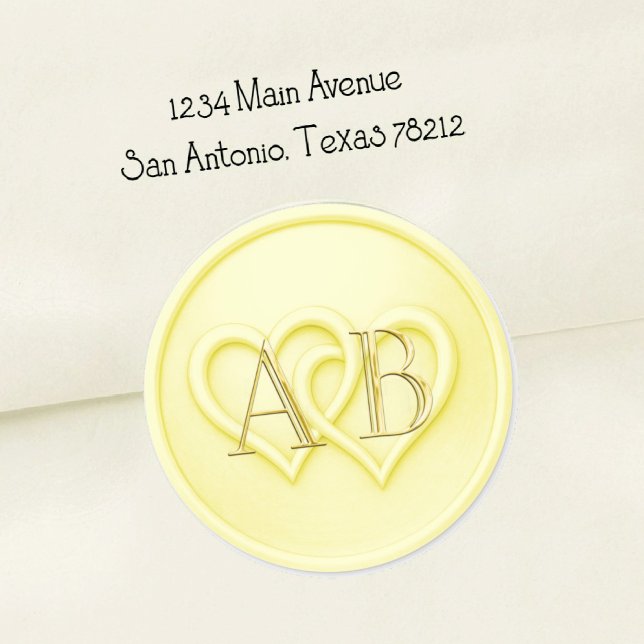 Sticker Rond Mariage Monogramme Entrelacé de Deux Cœurs en Beur (Créateur téléchargé)