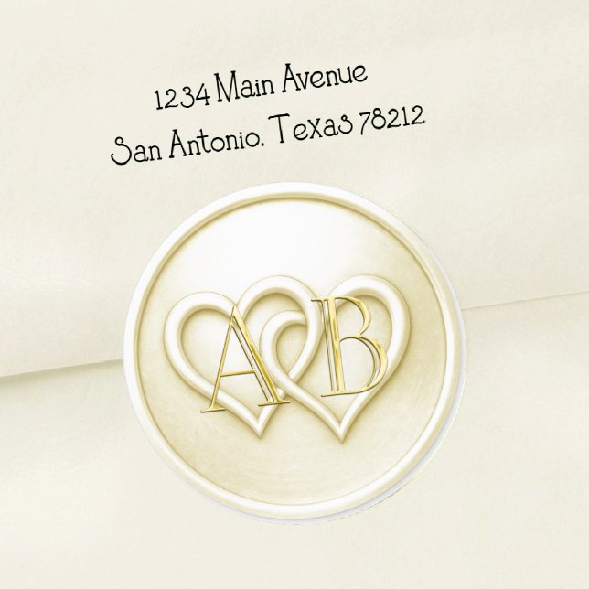 Sticker Rond Mariage monogramme entrelacé de deux cœurs en ivoi (Créateur téléchargé)