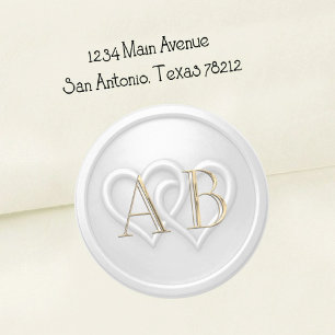 Sticker Rond Mariage Monogramme Entrelacé de Deux Cœurs Gris Cl
