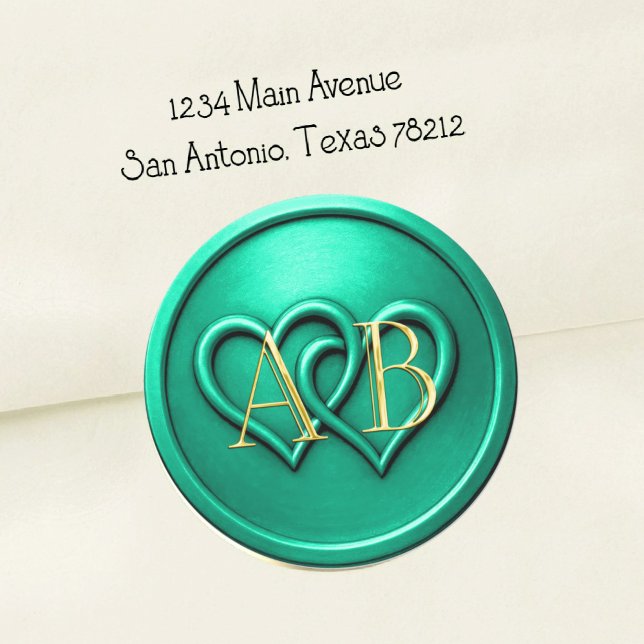 Sticker Rond Mariage Monogramme Entrelacé Deux Cœurs Aqua (Créateur téléchargé)