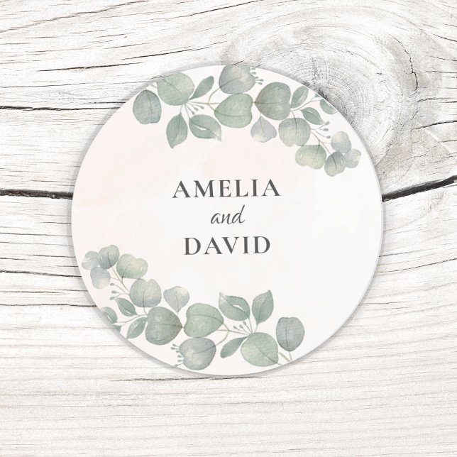 Sticker Rond Mariage Monogramme Eucalyptus Rustique (Créateur téléchargé)