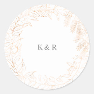 Sticker Rond mariage monogramme floral romantique or