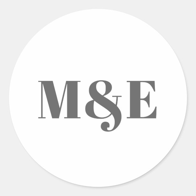 Sticker Rond Mariage Monogramme Gras Moderne Gris et Blanc (Devant)