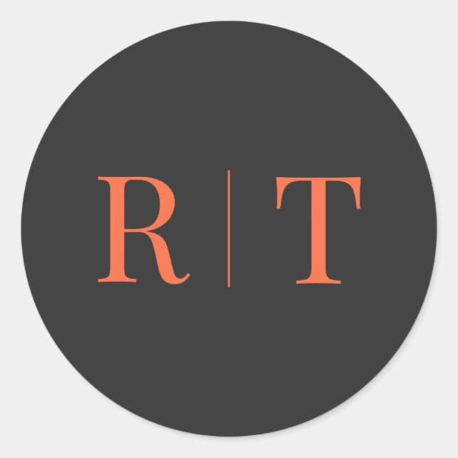 Sticker Rond Mariage Monogramme gris orange (Devant)