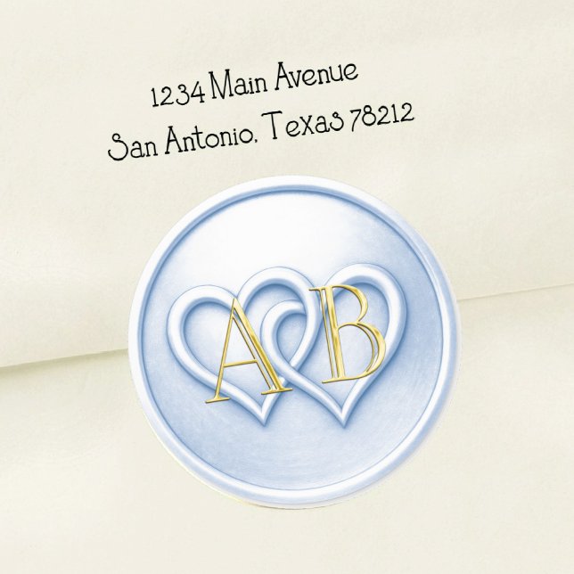 Sticker Rond Mariage Monogramme Intertwined Deux Cœurs Bleu Cla (Créateur téléchargé)