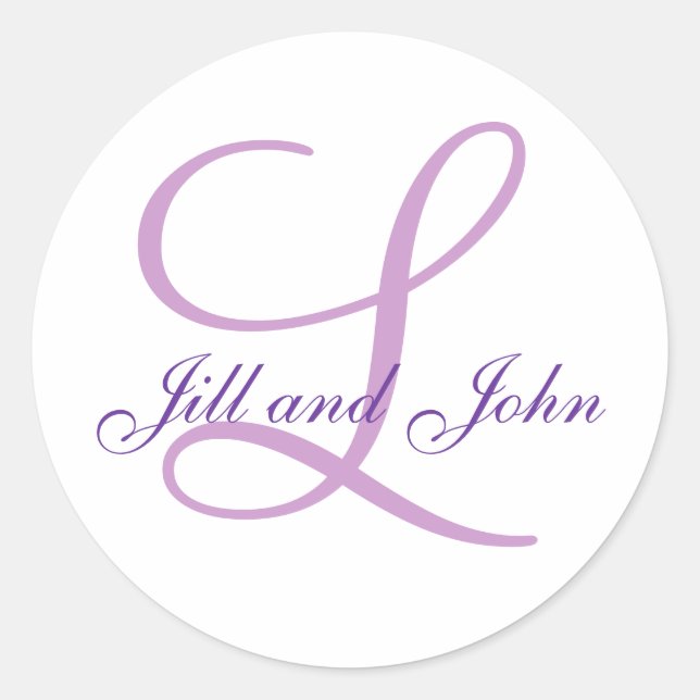 Sticker Rond Mariage Monogramme Mariée Groom Date Lilac Seal (Devant)
