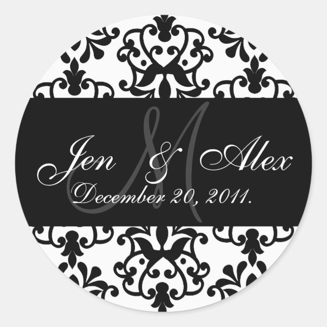 Sticker Rond Mariage Monogramme Mariée Groom Date Paisley Seal (Devant)