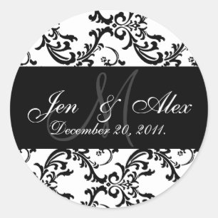 Sticker Rond Mariage Monogramme Mariée Groom Date Paisley Seaux