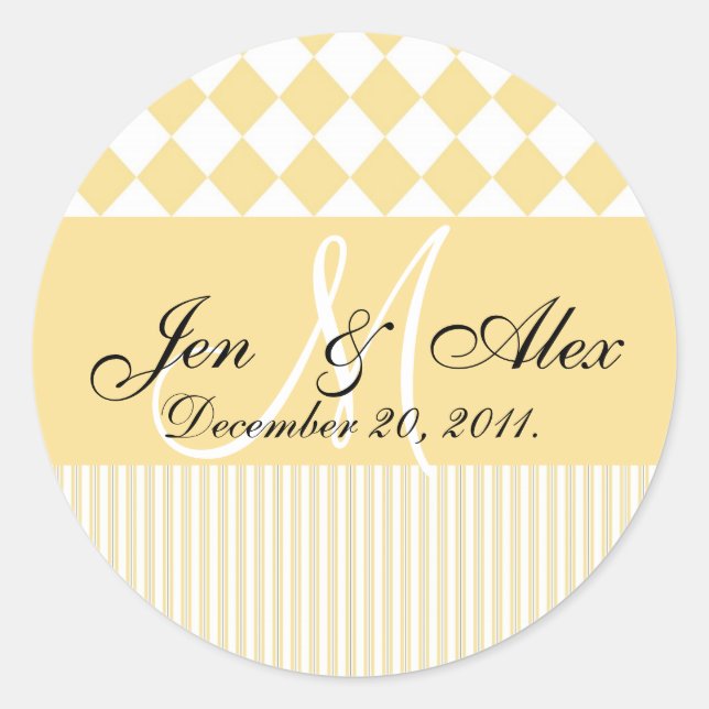 Sticker Rond Mariage Monogramme Mariée Groom Date Sceau Jaune (Devant)