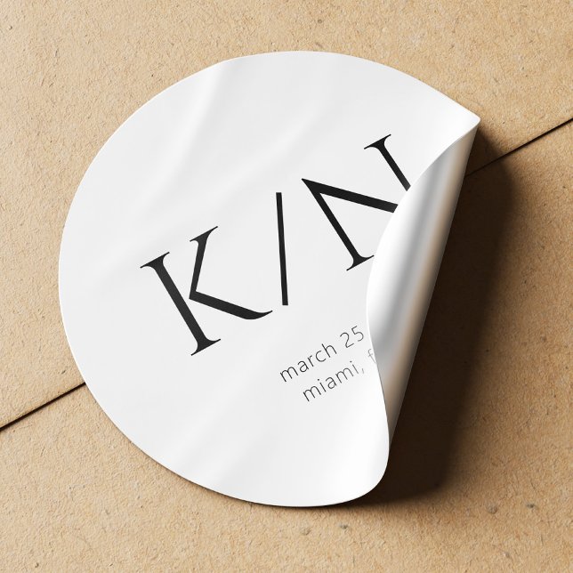 Sticker Rond Mariage monogrammé minimaliste noir et blanc (Créateur téléchargé)