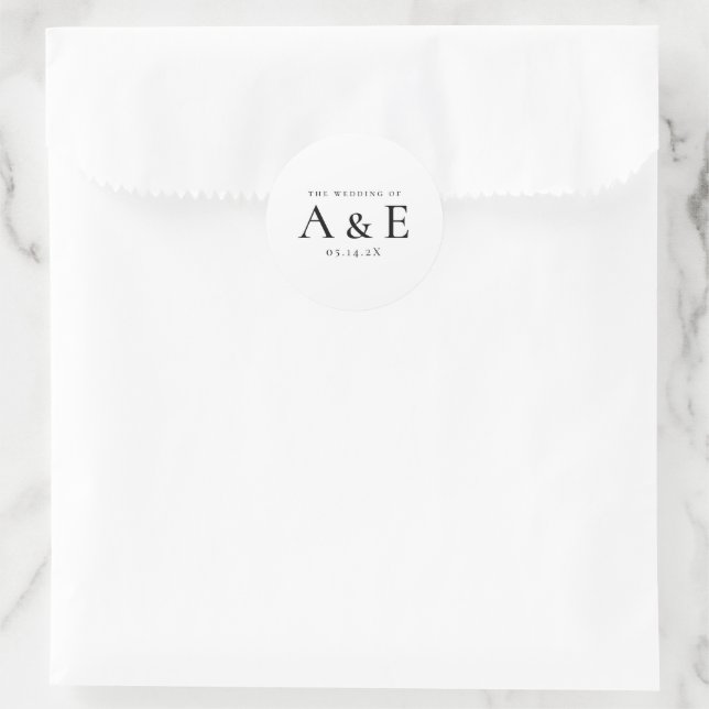 Sticker Rond Mariage Monogramme Moderne de Couples Noir et Blan (Sac)