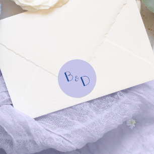 Sticker Rond Mariage Monogramme moderne Lavande Bleue
