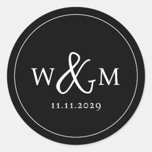 Sticker Rond Mariage monogramme moderne simple et élégant