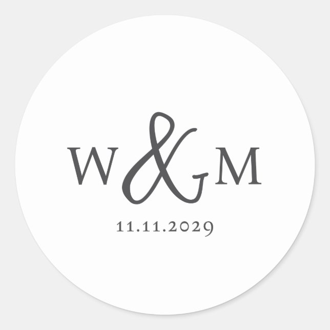 Sticker Rond Mariage monogramme moderne simple et élégant (Devant)