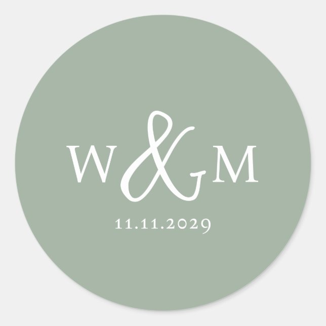 Sticker Rond Mariage monogramme moderne simple et élégant (Devant)