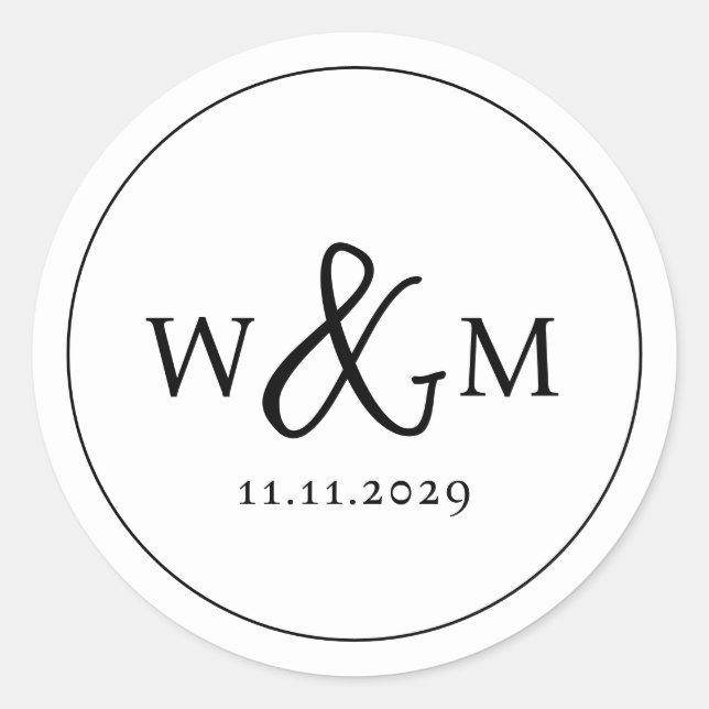Sticker Rond Mariage monogramme moderne simple et élégant (Devant)