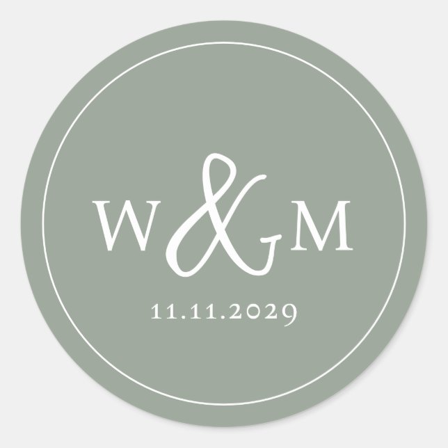 Sticker Rond Mariage monogramme moderne simple et élégant (Devant)