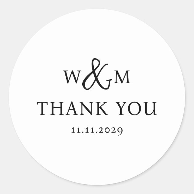Sticker Rond Mariage monogramme moderne simple et élégant (Devant)