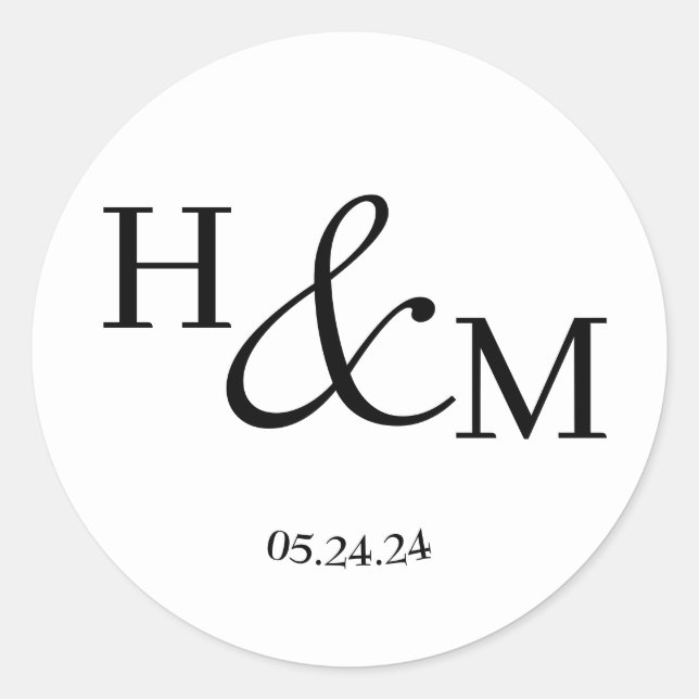 Sticker Rond Mariage monogramme moderne simple et élégant (Devant)
