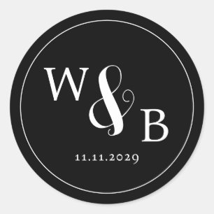 Sticker Rond Mariage monogramme moderne simple et élégant