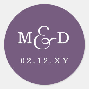 Sticker Rond Mariage Monogramme moderne simple violet
