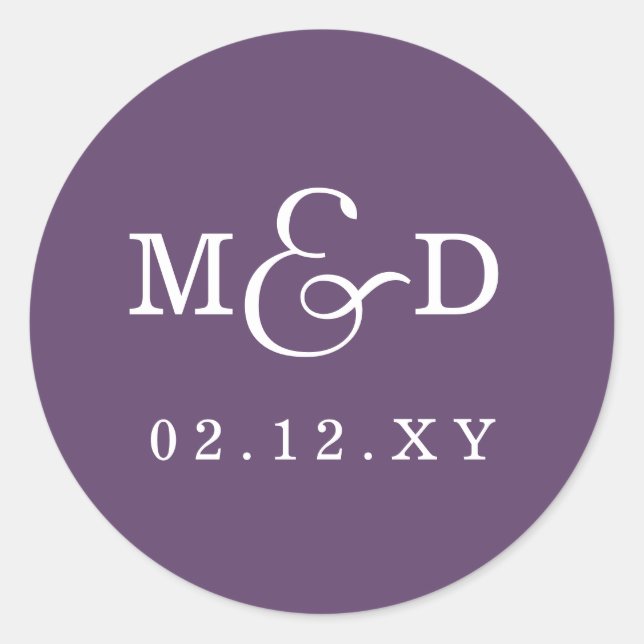 Sticker Rond Mariage Monogramme moderne simple violet (Devant)