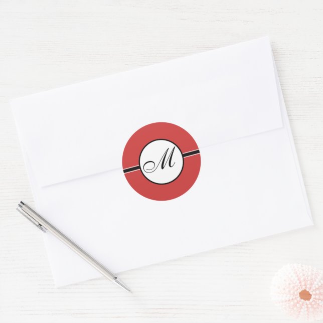 Sticker Rond Mariage Monogramme Montré Rouge Vous Choisissez La (Enveloppe)