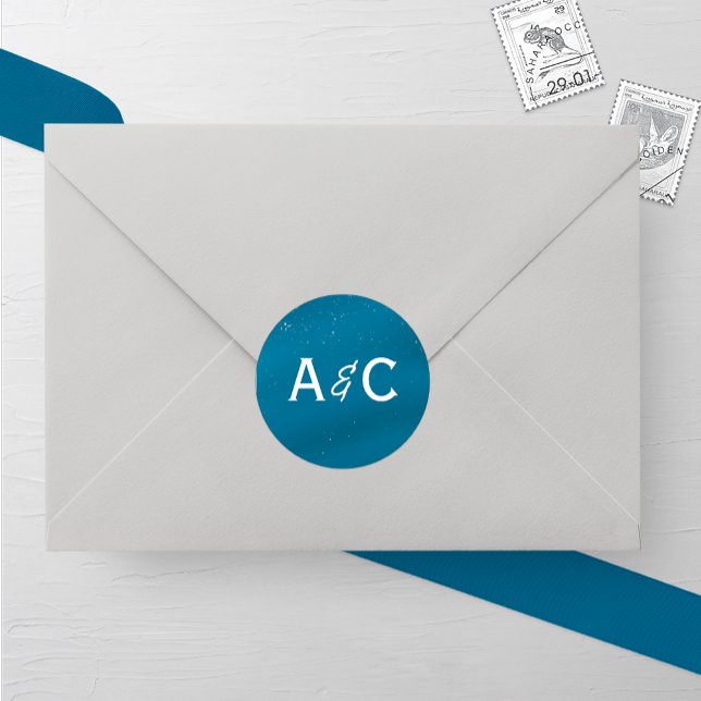 Sticker Rond Mariage Monogramme moyen bleu ciel neigeux (Créateur téléchargé)