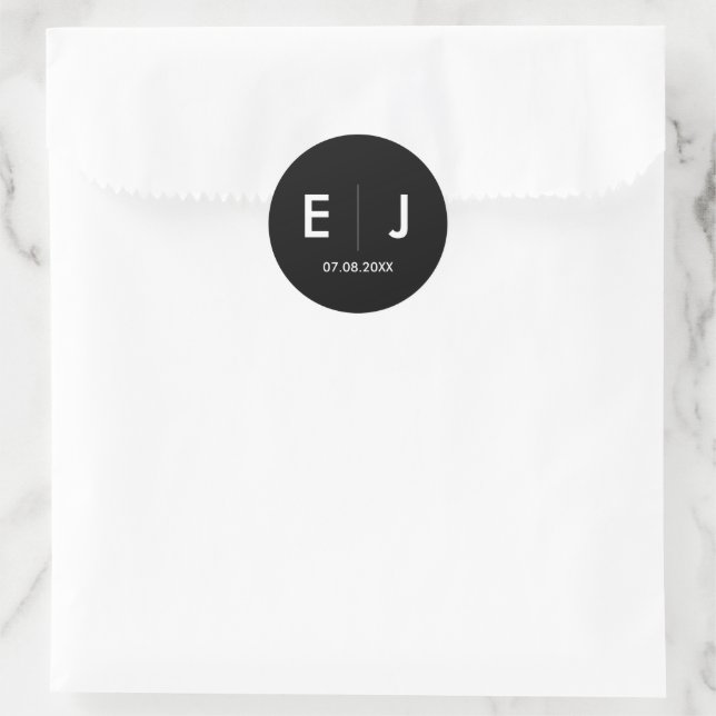 Sticker Rond Mariage Monogramme noir et blanc (Sac)