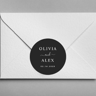 Sticker Rond Mariage monogramme noir et blanc minimaliste et él