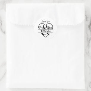 Sticker Rond Mariage Monogramme Nom Cœur Noir Blanc Merci