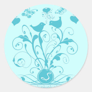Sticker Rond Mariage Monogrammé Oiseaux changent de couleurs