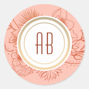 Sticker Rond Mariage Monogramme Pêche
