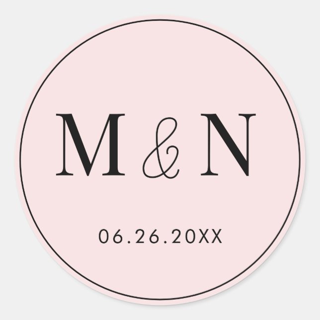 Sticker Rond Mariage Monogramme rose et noir (Devant)