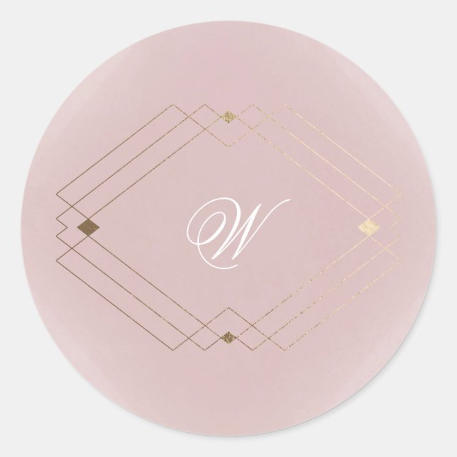 Sticker Rond Mariage Monogramme Rose Poussiéreuse Or Classique (Devant)