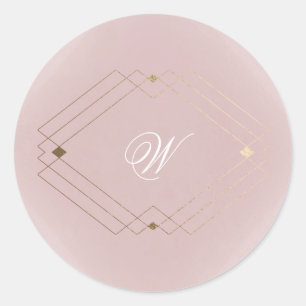 Sticker Rond Mariage Monogramme Rose Poussiéreux Or Classique