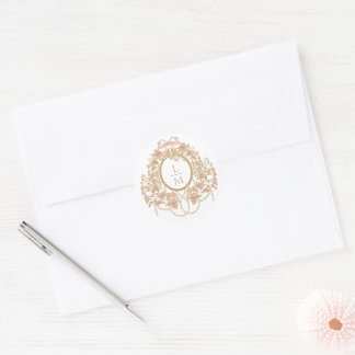 Sticker Rond Mariage Monogramme Rose Rococo Français